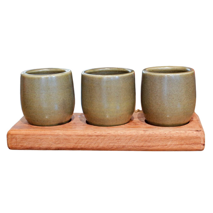 Set of three tequileros made of green high temperature ceramic - CEMCUI