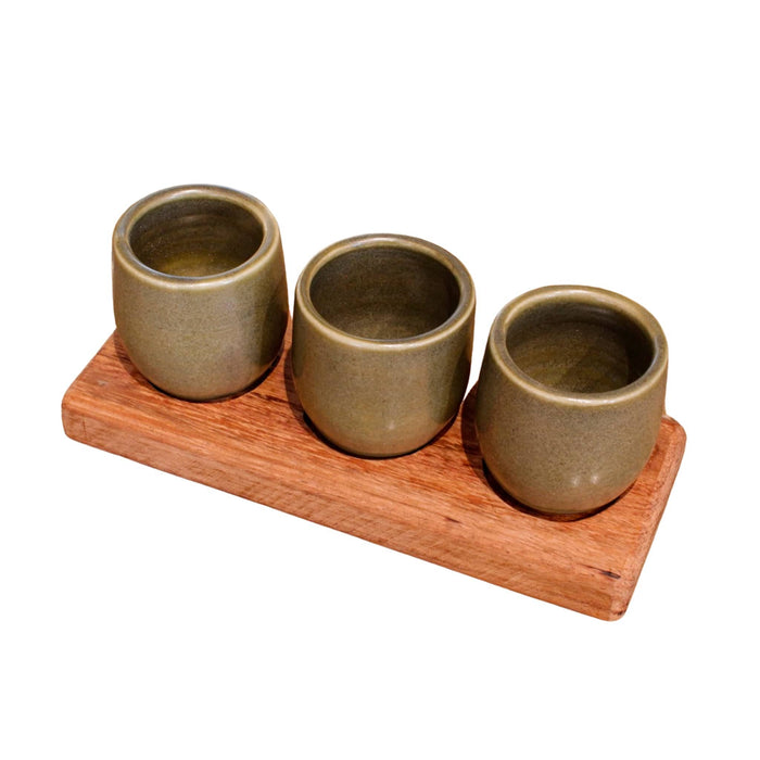 Set of three tequileros made of green high temperature ceramic - CEMCUI