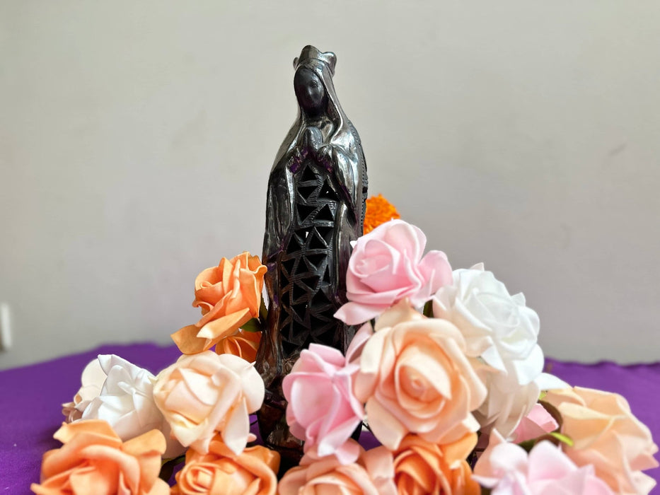 Set of Two 10-inch Oaxacan Black Clay Virgin Mary Sculptures Virgen Maria - CEMCUI