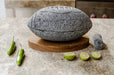 "The Football Volcanic Stone Molcajete" 9 Inches with wooden base 2 in 1 - CEMCUI
