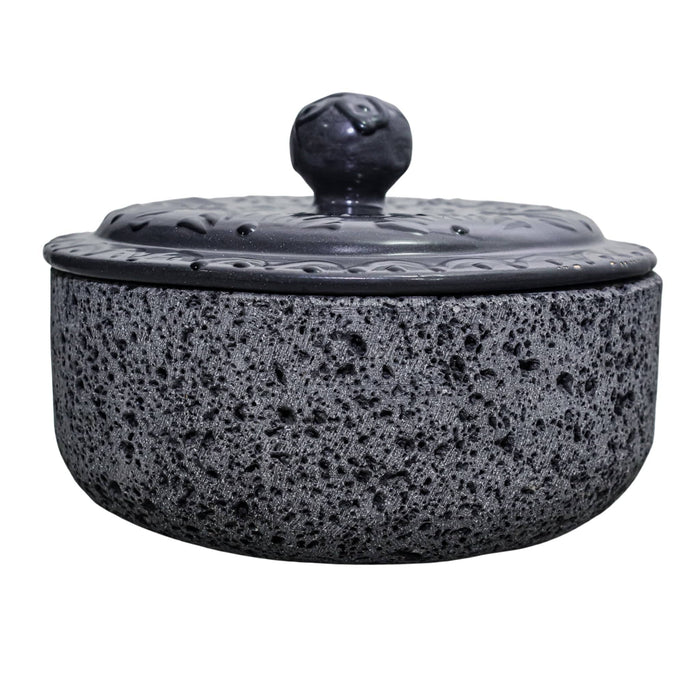 Tortillero "Ich" of volcanic stone and talavera lid color black - CEMCUI