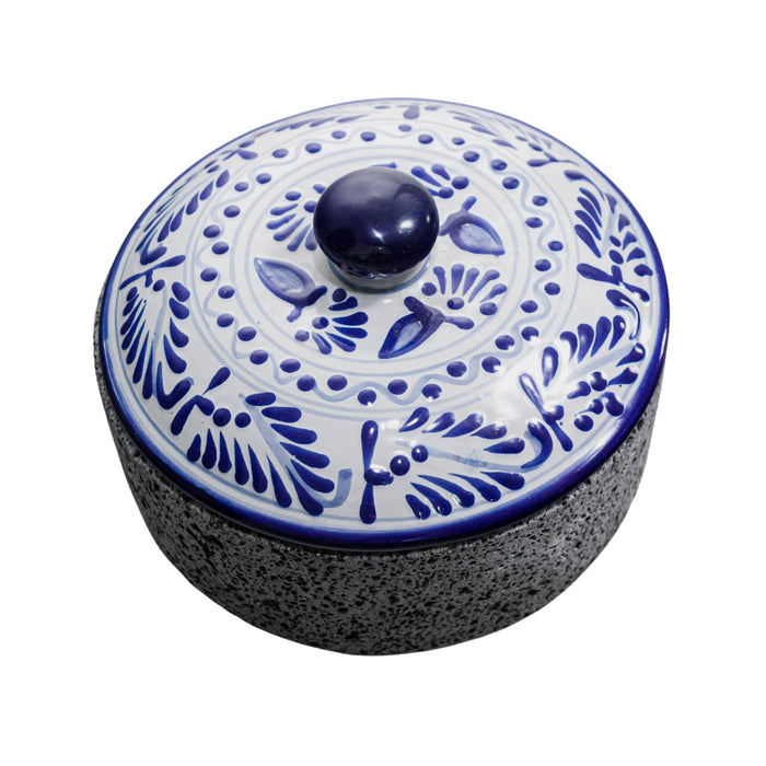 Tortillero "Teotl" 8 inches volcanic stone with Talavera Lid (Handmade) - CEMCUI