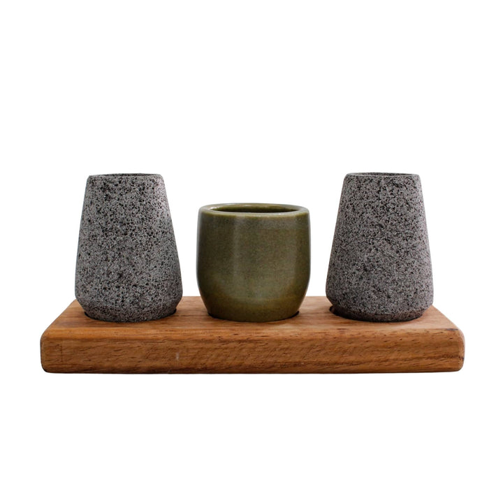 TriElement Tequilero Glasses: A Symphony of Stone, Ceramic, and Wood - CEMCUI