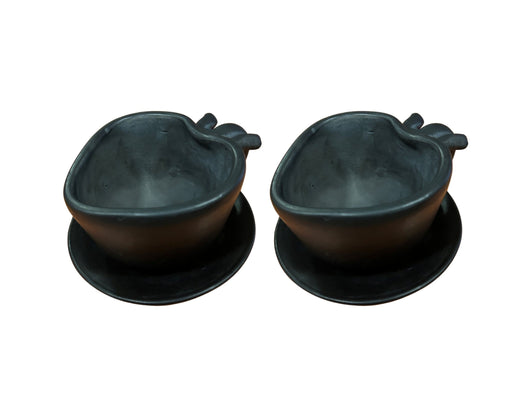 Two Black Clay Handcrafted Oaxacan Clay Heart-Shaped Cup Set - 10 oz - CEMCUI