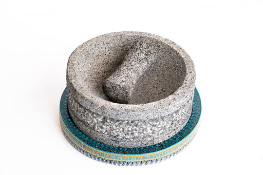 Unique Piece - Yolia 8 Inch Molcajete with Blue Alebrije hand made painted base - Special Edition - CEMCUI