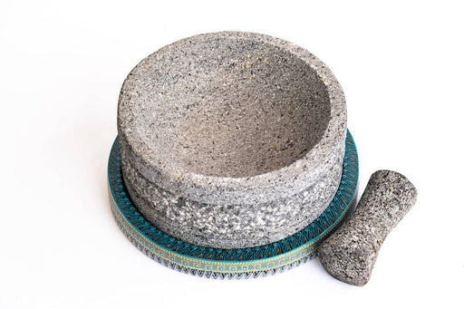 Unique Piece - Yolia 8 Inch Molcajete with Blue Alebrije hand made painted base - Special Edition - CEMCUI