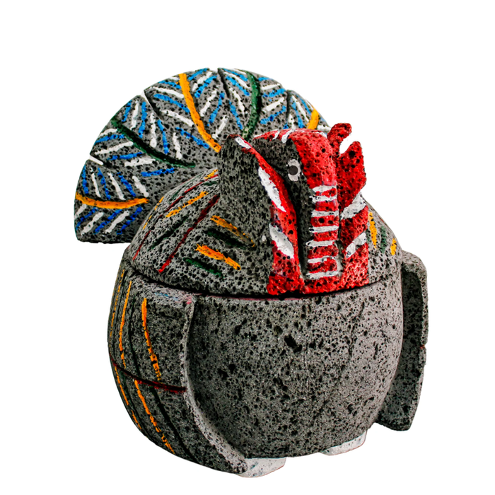 Molcajete "Turkey Shaped" with color (Includes lid) 8 Inch diameter