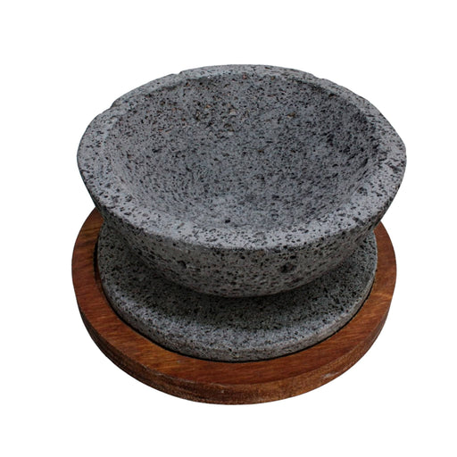 Volcanic Stone Bowl with Parota Wood Base - CEMCUI