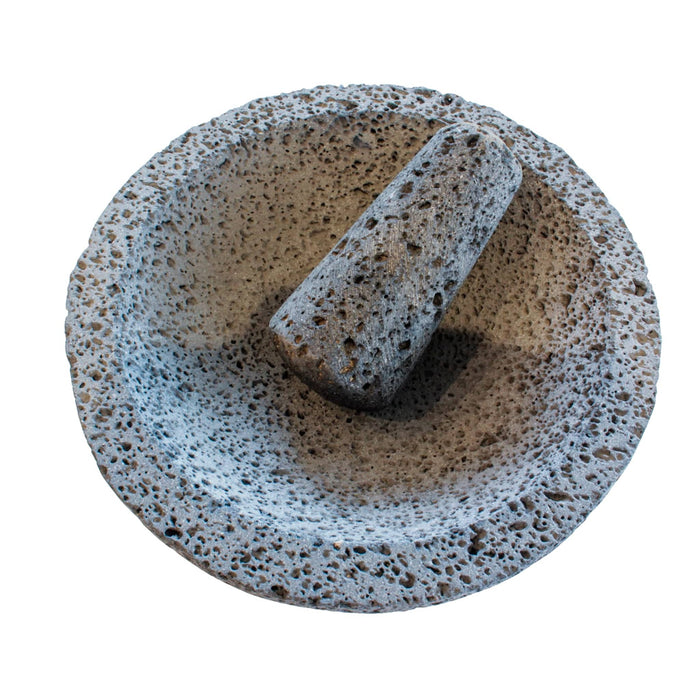 Volcanic Stone Molcajete "Caxitl" Volcanic Stone and Wooden Base 6.6 Inches - CEMCUI