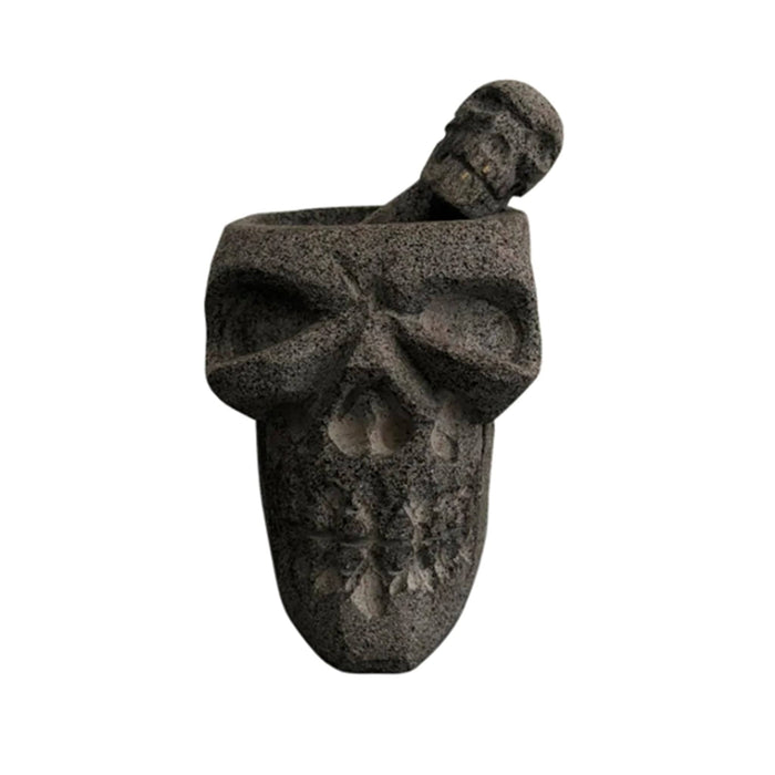 Volcanic Stone Molcajete "Craneo" with skull shaped tejotote 6.3 inches - CEMCUI