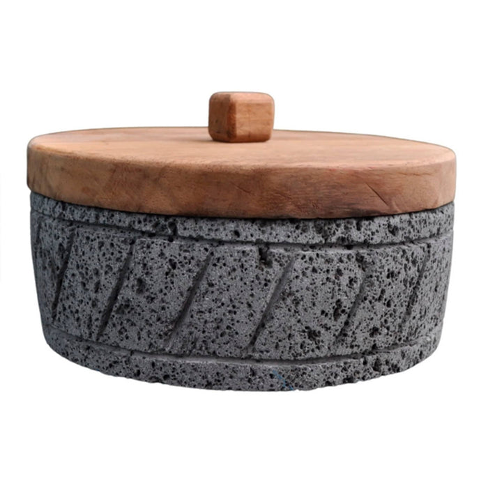 Tortillero "Xichua" Volcanic Stone and Wooden Lid 8 inches